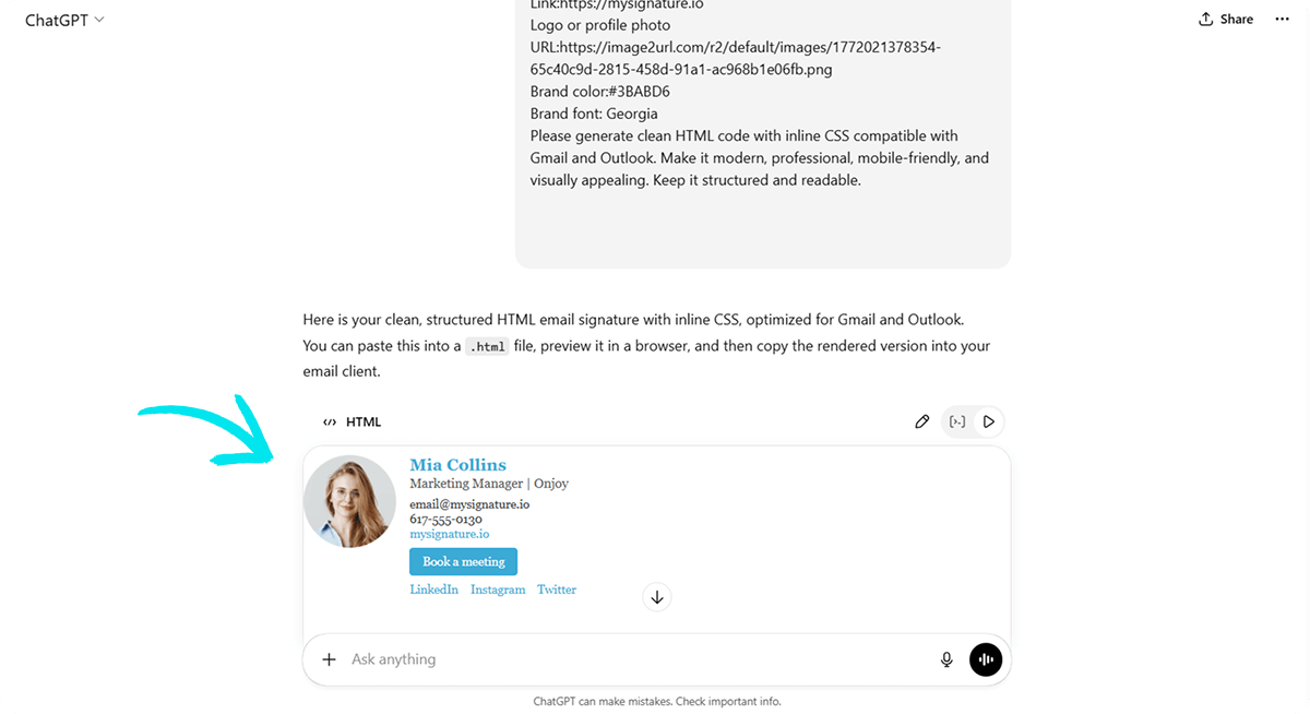 Promt for ChatGPT to get a professional email signature