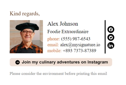 Food blogger email signature examples