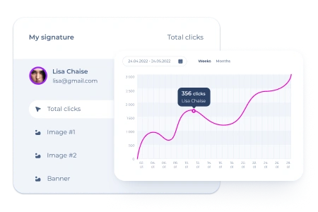 Unlock the potential of your email signature with advanced signature analytics. Check how often users click on your social links, website, banner, etc., in your email signature.